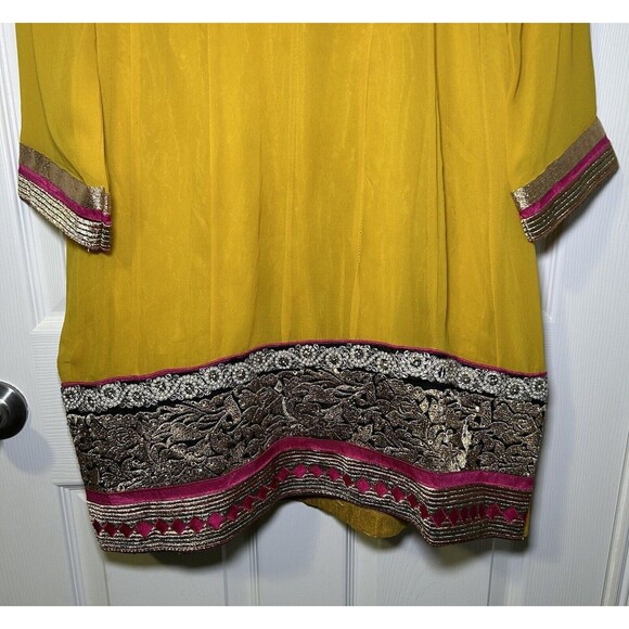 Custom Handmade Women’s Long Sleeve Embroidered Dress Yellow Size Medium - Picture 4 of 7